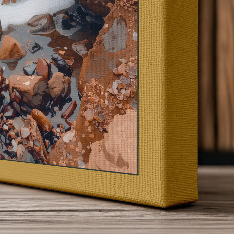 Rocks Meet Tide Coastal - Wrapped Canvas, 24x16 - 61.0 x 40.6 cm, Ochre Border