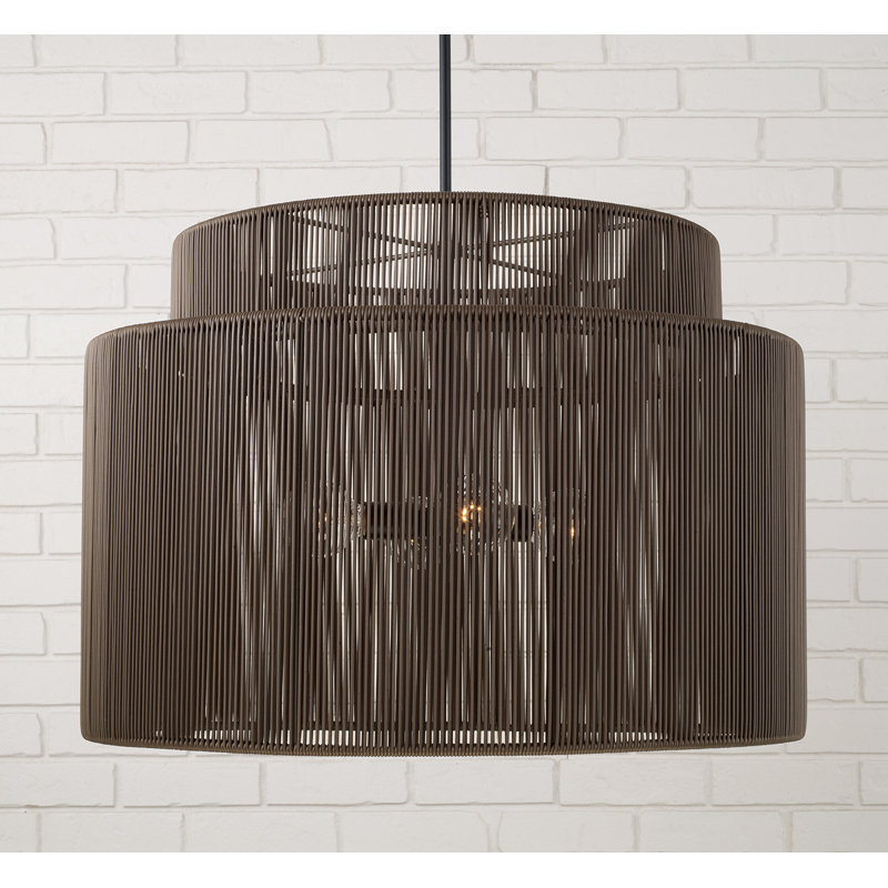 28.75" W x 20.25" H 3-Light Indoor Outdoor Pendant in Matte Black and Hand-wrapped Umber Brown Resin Rope, Umber and Black