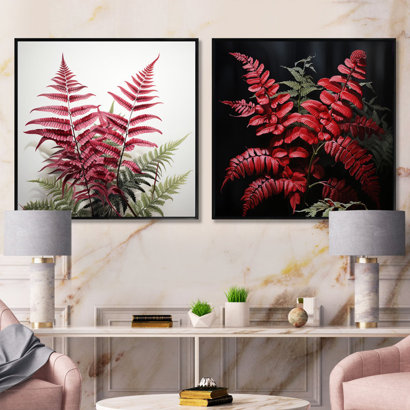 «Ferns Turquoise Delight», 2 pièces, Cadre noir, H 16 po x l 33 po