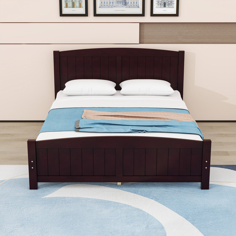 Lit plateforme en bois avec tête de lit et pieds de soutien, Double, Espresso