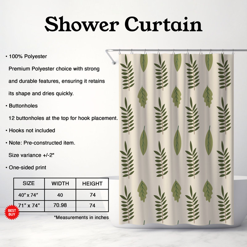 Rideau de douche 1 pièce Earthy Boho Vibes, H 74 po x l 40 po