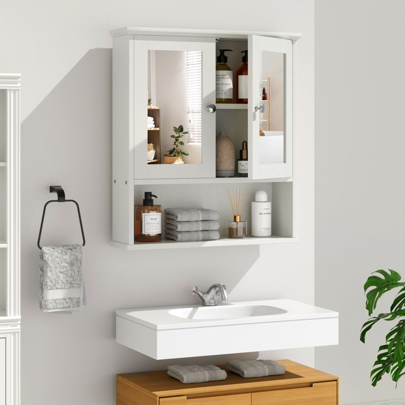 Armoire murale de salle de bain avec miroir et tablette , Blanc