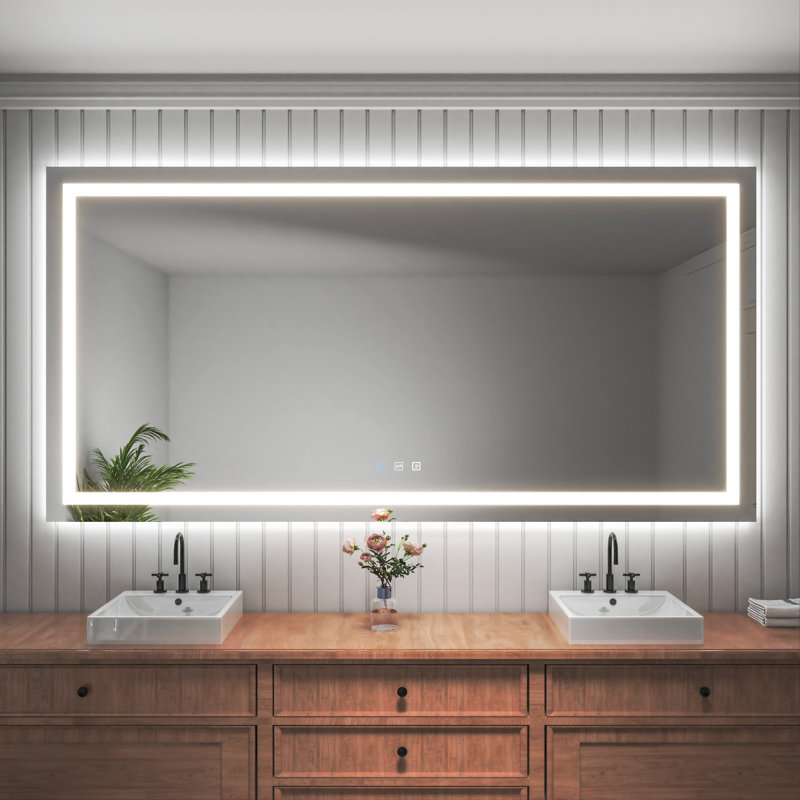Miroir de salle de bain sans cadre à lumière DEL antibuée avec rétroéclairage et sans cadre, 48 po x 96 po