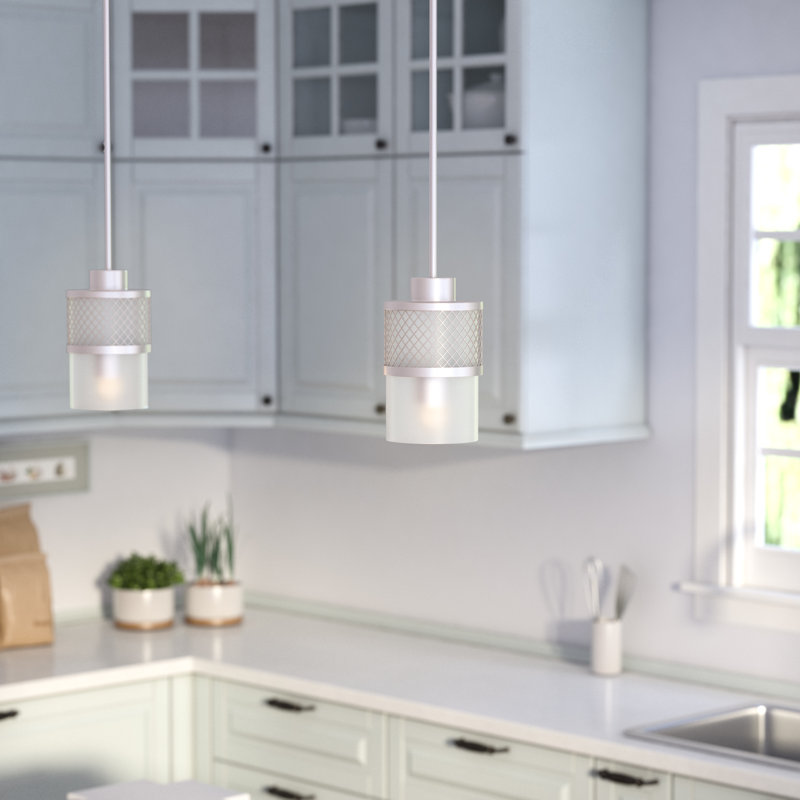 Luminaire suspendu cylindrique à une lumière Andonia, Nickel brossé et givré