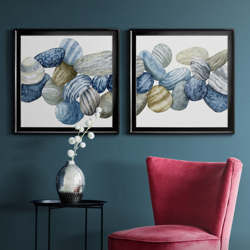 Found Pebbles I Found Pebbles I - Ensemble de 2 cadres photo, H 17,5 po x l 35 po x P 1,5 po, Toile avec cadre noir