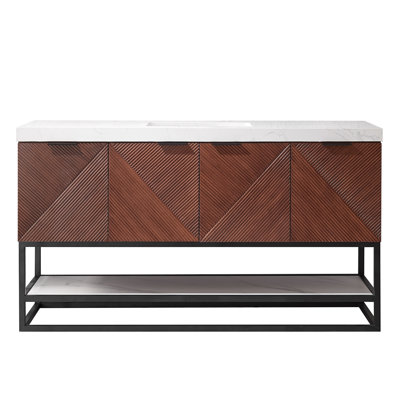 Meuble de lavabo simple de 60 pieds avec plateau en mahogany