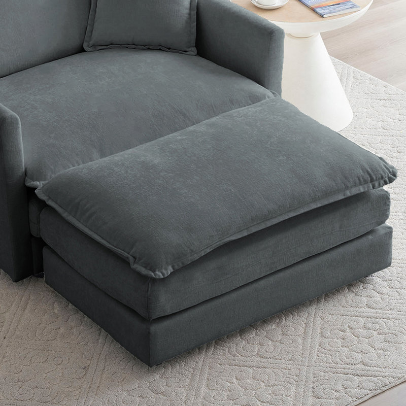 Repose-pieds rembourré Farsad, Gris, 19"Hx35"Wx 22.4"D