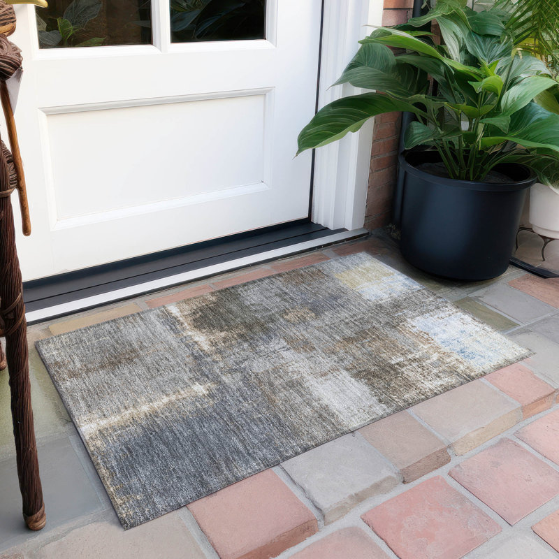 Machine Washable Indoor/Outdoor Christain ACN1355 Khaki Rug, Rectangle 1'8" x 2'6"