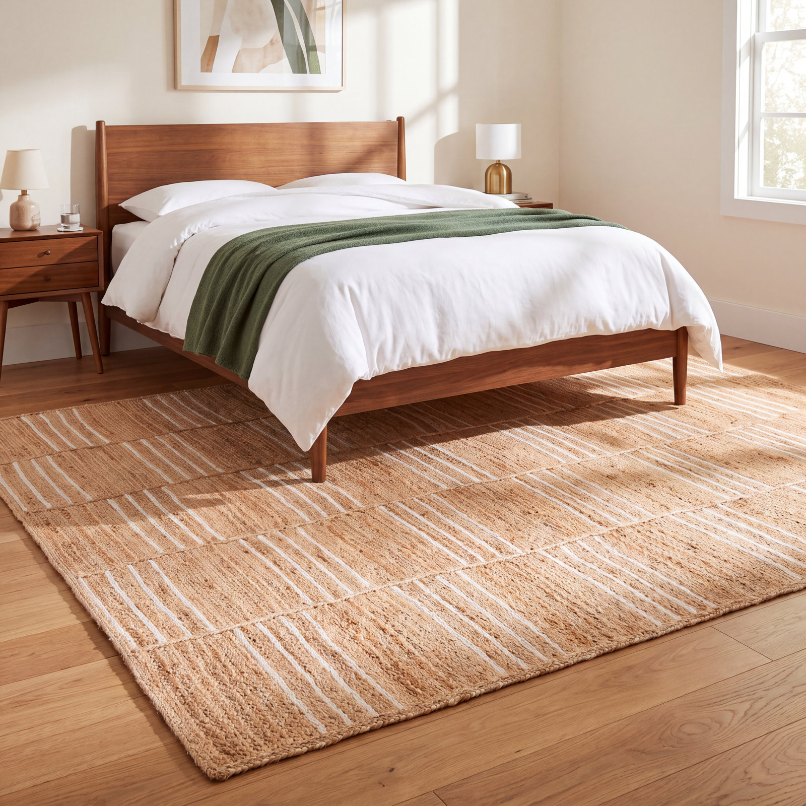 Esmarie Natural Ivory Hand-Woven Striped Jute Rug, Rectangle 8' x 10'