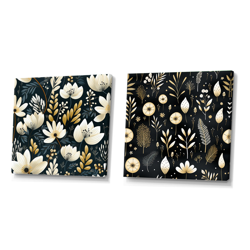 Whitnash - Ensemble de 2 collages carrés floraux, H 36 po x l 73 po, Toile tendue