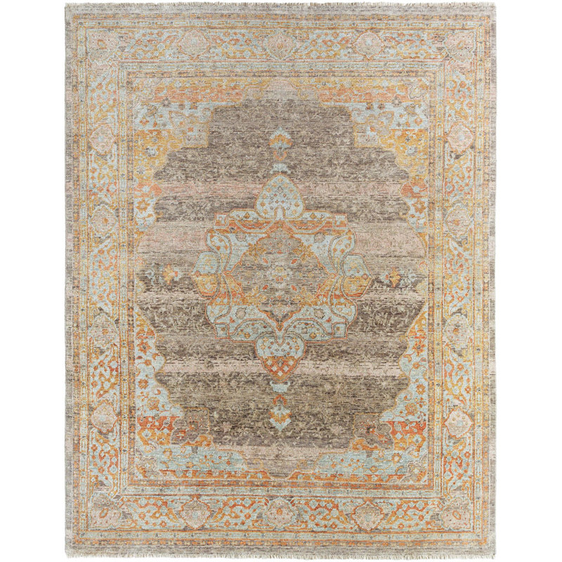 Cappadocia Hand Knotted Wool Abstract Area Rug in Green, Rectangle 5'5" x 8'5"