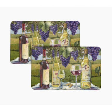 Wine Bottles Anti Fatigue Kitchen Mat Set of 2 Piece, Non-Slip