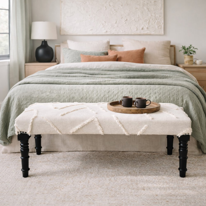 Sanborn Contemporary Handmade Fringed Cotton Entryway Accent Bench