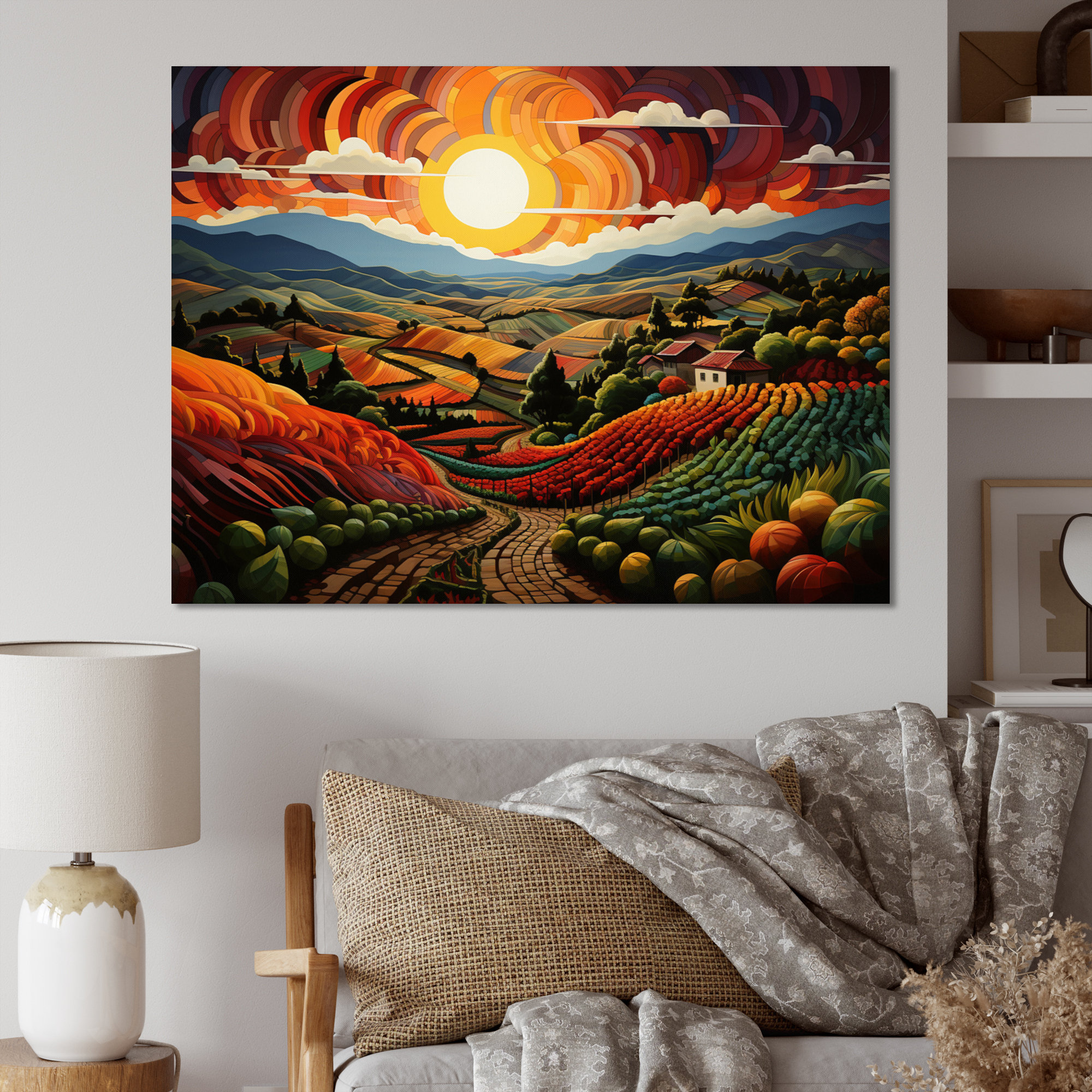 Millwood Pines Orange Green Vineyard Rows Of Ruby I On Canvas Print ...