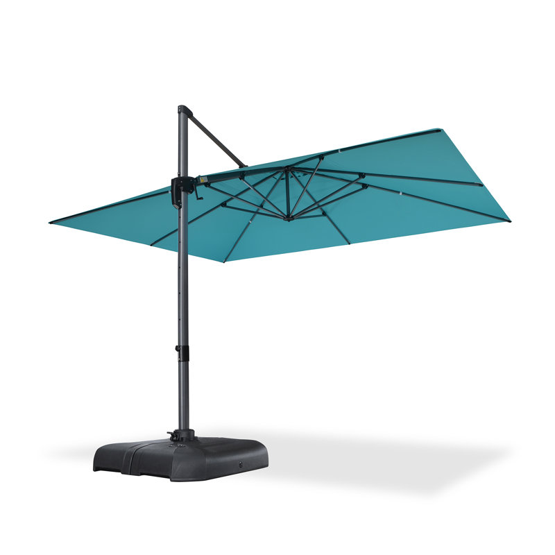 Parasol incurvé rectangulaire ajustable avec base Bennit, Bleu turquoise