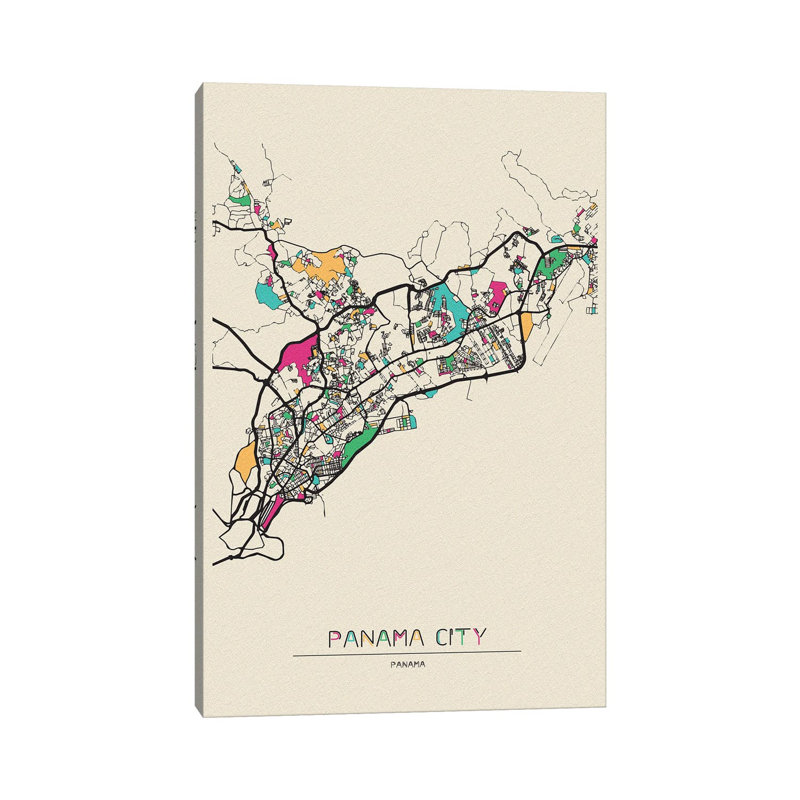 Panama City Map by Ayse Deniz Akerman - Wrapped Canvas Print, 20.32 cm H x 30.48 cm W