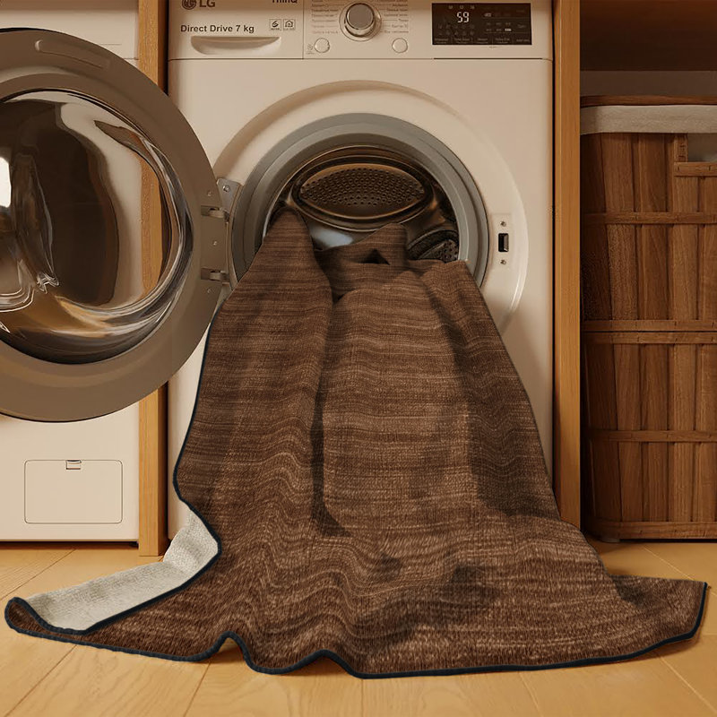 Machine Washable Solid Brown Area Rug, Square 6'