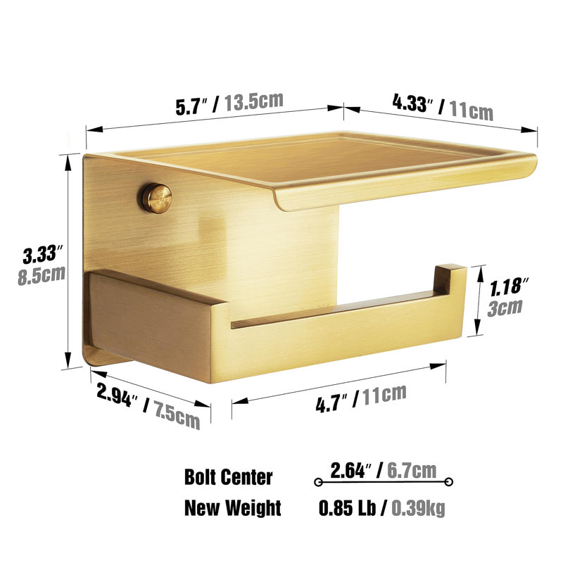 Beetner Wall Mounted Toilet Paper Holder, Brushed Brass