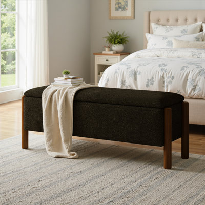 47'' Modern Upholstered Storage Bench With Walnut Wood Legs