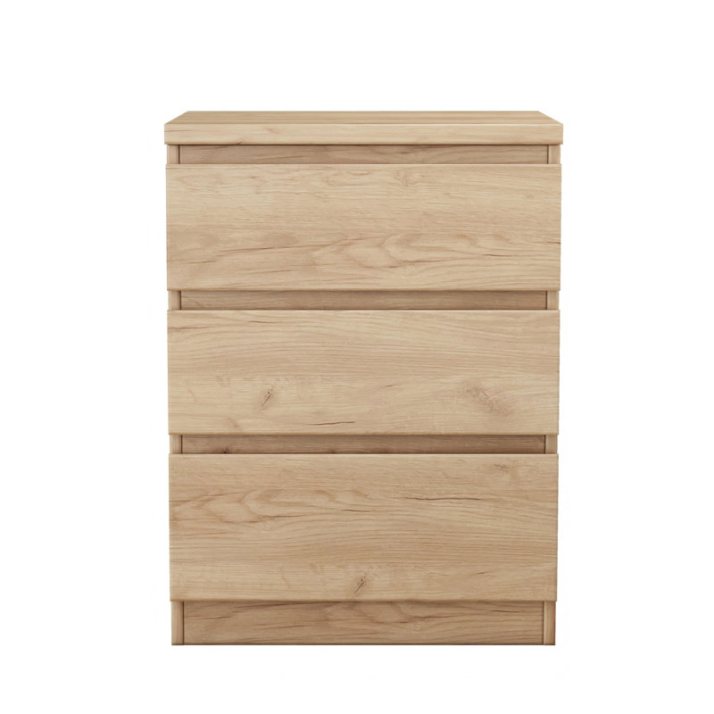Wooden Nightstand with 3 Drawers, Natural, Individual