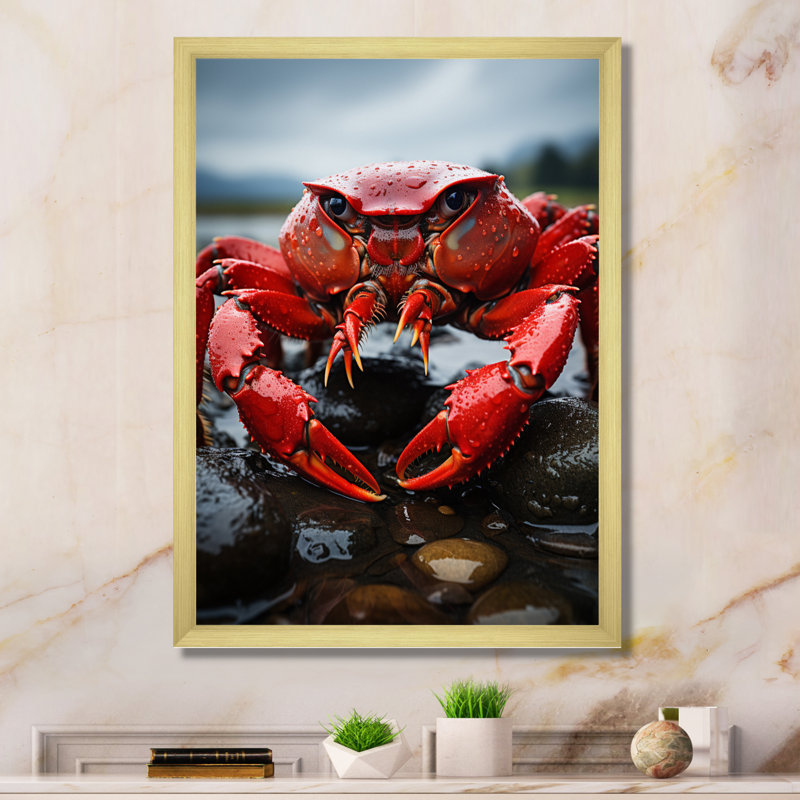 Yoonus " Vibrant Crayfish Portrait ", Gold Picture Framed, 32" H x 16" W