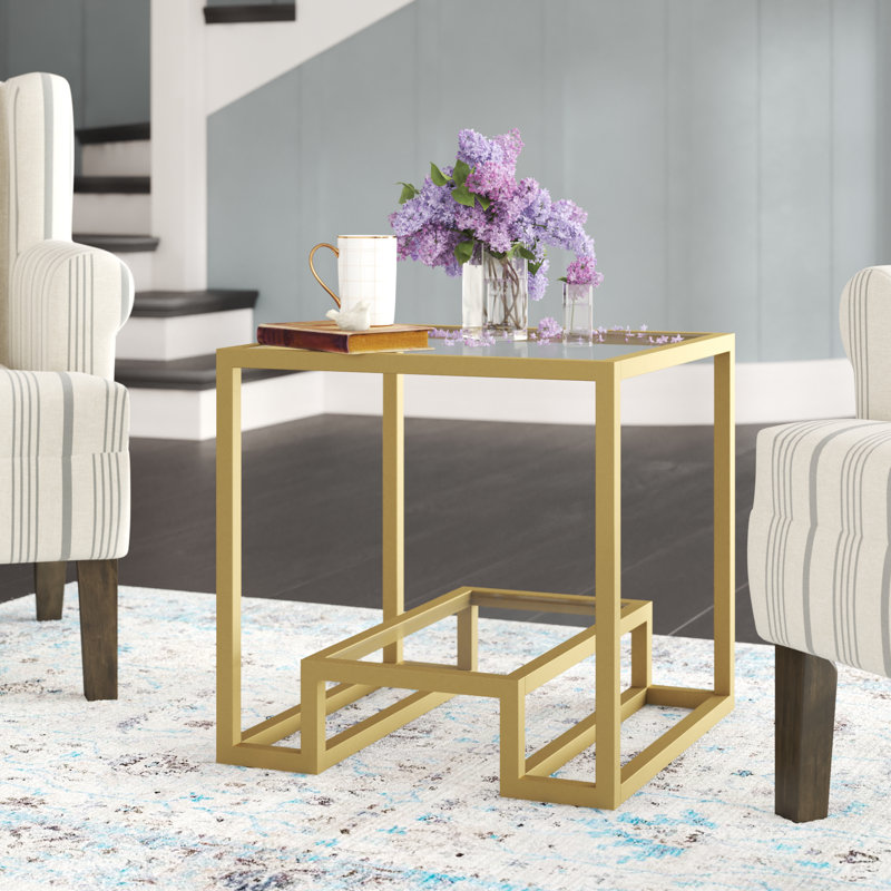 Glass Top Frame End Table, Silver