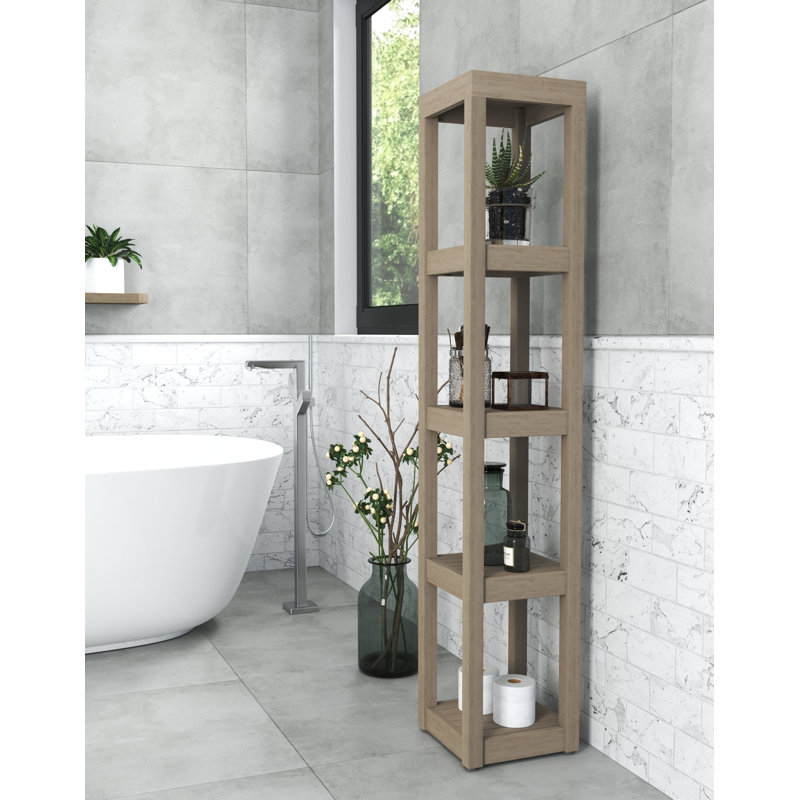 Support de salle de bain carré en teck à cinq niveaux Sula Mist-Shield