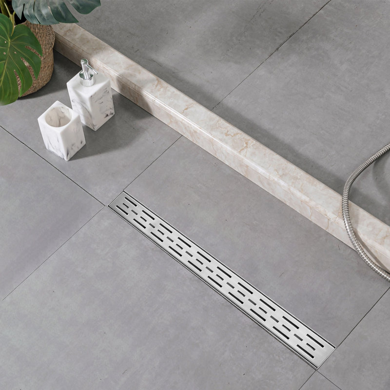 Drain de douche linéaire 30 "avec grille à motif de barre, Nickel brossé