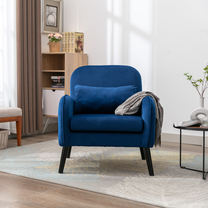 Chaise d'appoint, pieds en bois massif KD avec peinture. Le tissu recouvre le siège. Avec un coussin., Marine