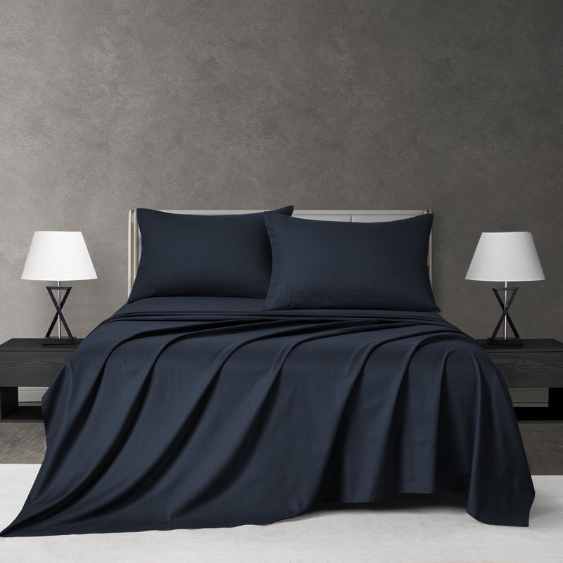Perry Ellis Herringbone 4pc Sheet Set, King, Pageant Blue