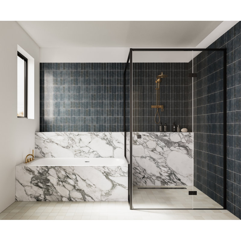 Zagora 2" x 6" Glossy Zellige Field Tile, Vert Mousse