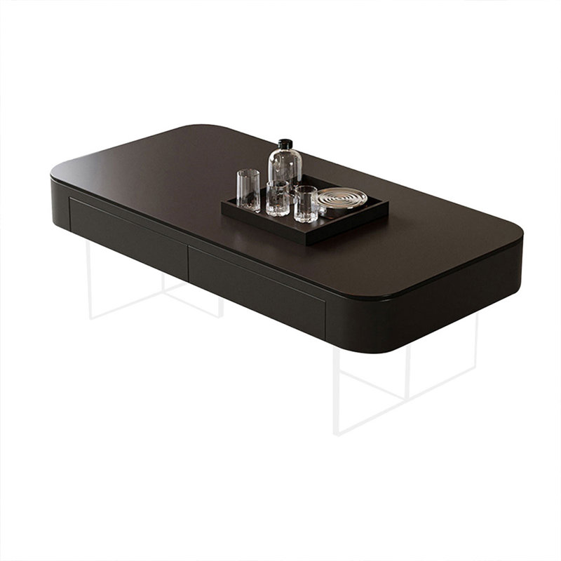 Table basse Black Stone + Bois manufacturé, Black, H 18,11 po x L 47,24 po x l 23,62 po