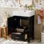 Meuble-lavabo moderne noir 20,28 po avec lavabo en céramique, structure en bois massif et tiroir - idéal pour les petites salles de bain