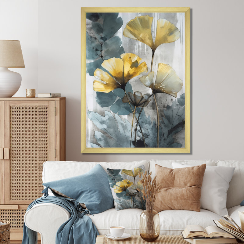 Palmier tropical, œuvre d'art ginkgo II sur toile, H 44 po x l 34 po x P 1,5 po, Encadrement doré