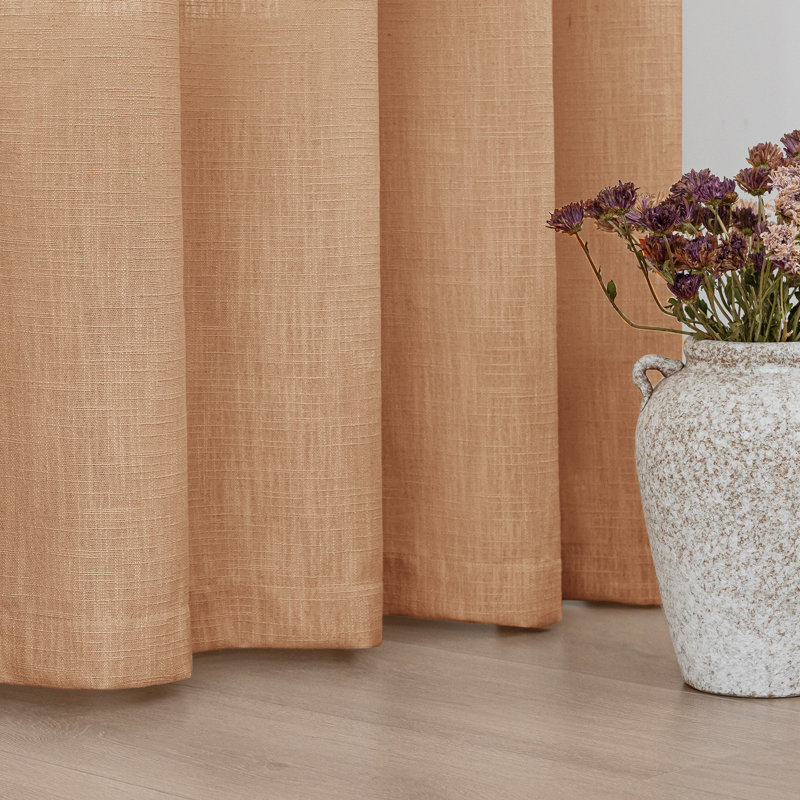 Kambi Linen Blend Semi-Sheer Curtain Panel Pair, Orange Copper, 52" W x 84" L