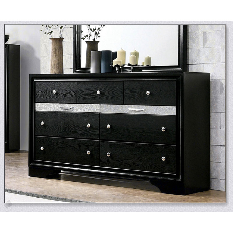 Commode noire élégante avec miroir assorti, tiroir à bijoux caché et fabrication en queue d'aronde anglaise durable pour les chambres modernes