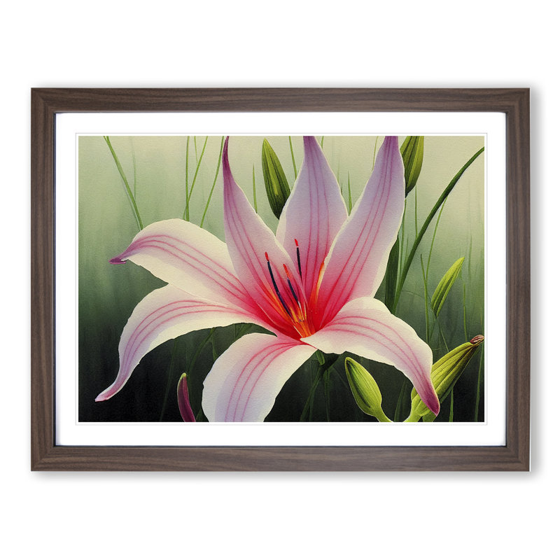 Epic Lily Flower - Framed Print, 25cm H x 34cm W x 2cm D, Walnut