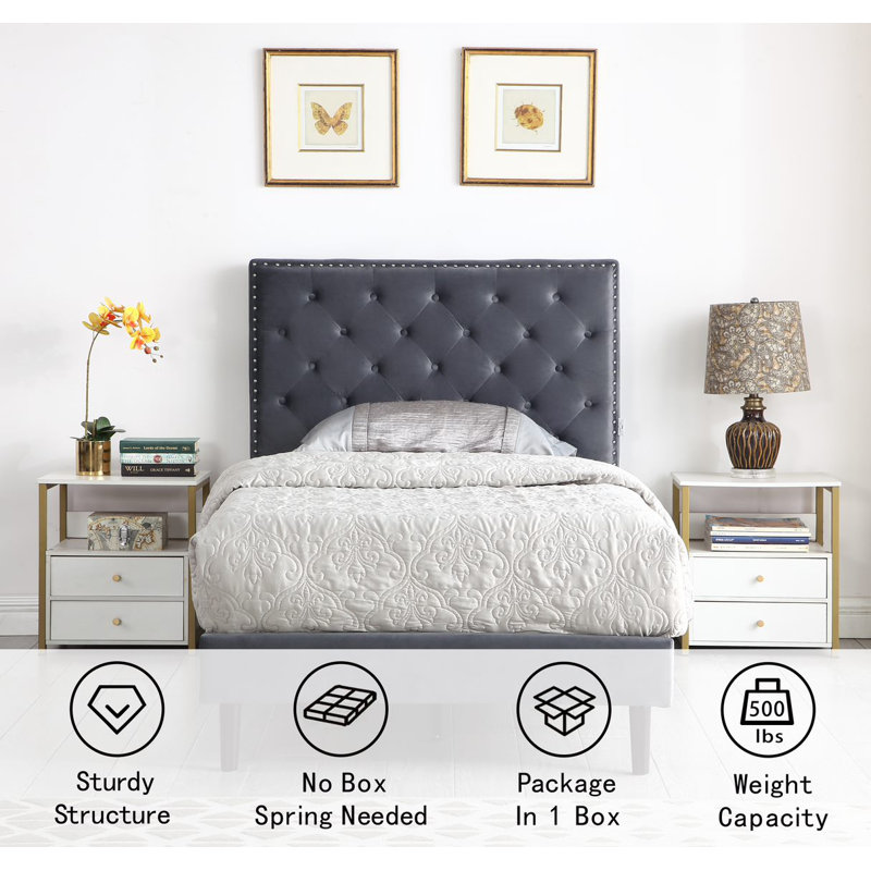 Avrah Upholstered Wingback Bed, Gray, Twin