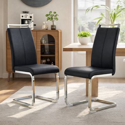 Dining Chairs Set of 2, Upholstered Dining Chairs With Chrome Base, Comfortable Kitchen Chairs For Dining Room Or Apartment