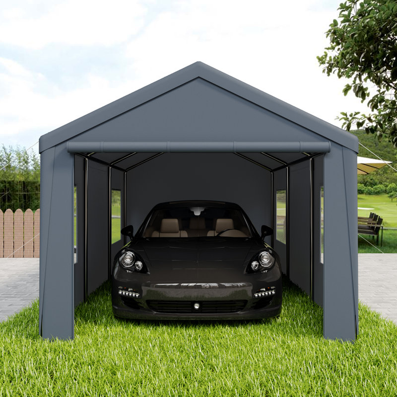 10 ft x 20 ft Carport Galvanized Steel Portable Garage Storage Shed Canopy, Black, Black