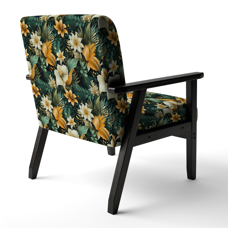 Tropical Greens Warm Earth Tones - Chaise rembourrée côtière avec accoudoirs, chaise d'appoint à motif de feuilles tropicales