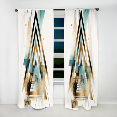 Habiba - Green Triangle Boho I - Abstract Curtain - Velvet Room Darkening - 1 panel