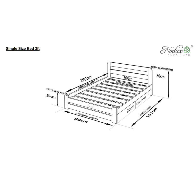 Nodax Wooden Bed Frame Aurora (F1) - Solid Pine Wood, Easy Assembly, Sturdy Slats & Extra Support Legs Bed Frame Furniture