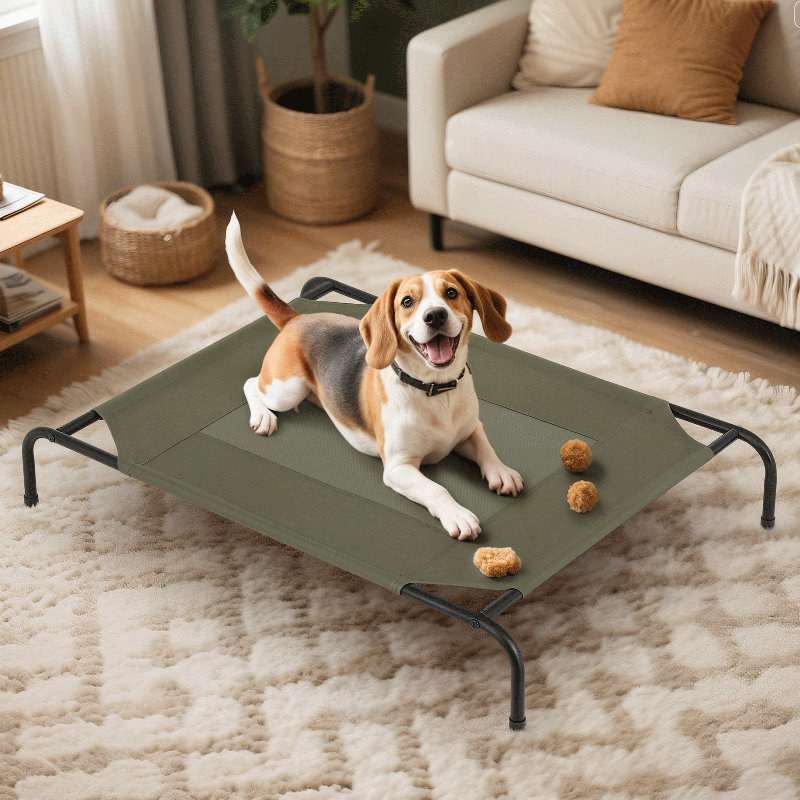 Portable Elevated Pet Bed Dog Cot Bed With Removable Bolster, Extra Small (35.5" W x 25.5" D x 7.5" H), Dark Green