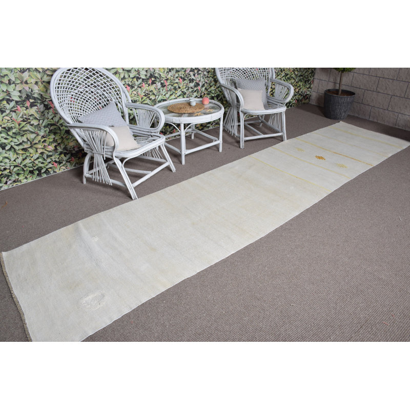 Tapis de couloir turc fabriqué à la main en crème élégante pour un décor de couloir chic avec un design subtil