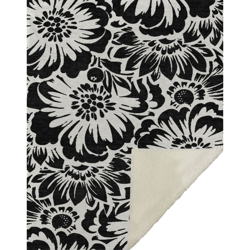 Jeté en sherpa floral Addison, Noir