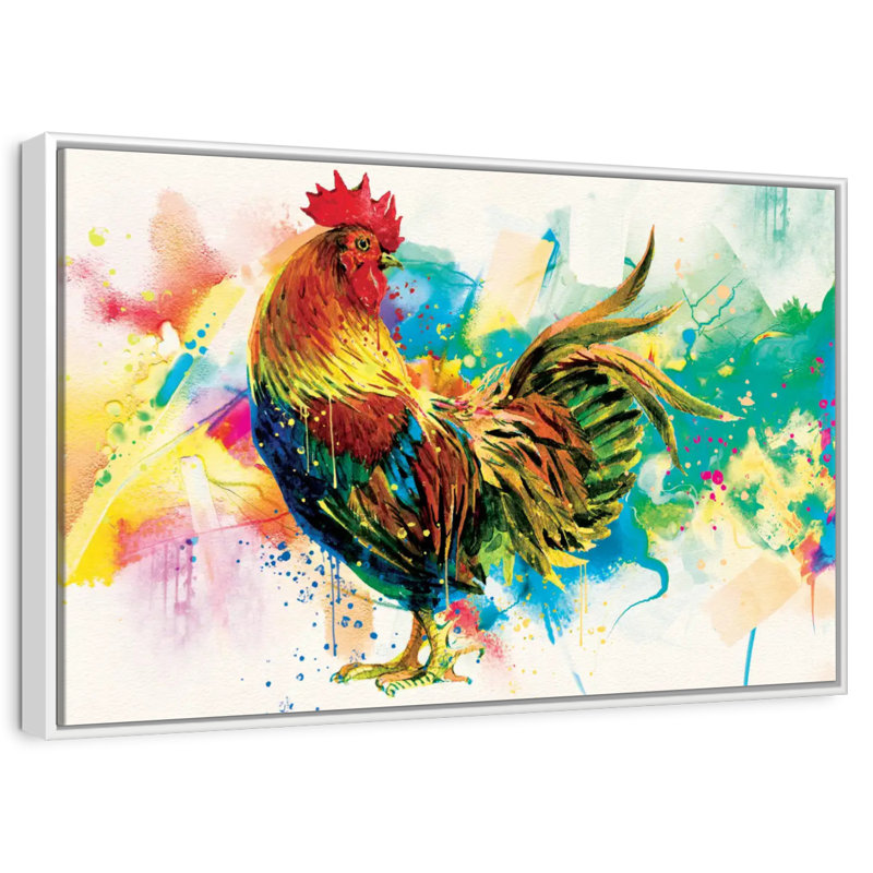 Éclaboussure de peinture de coq, Cadre flottant blanc, 13 po x 9 po