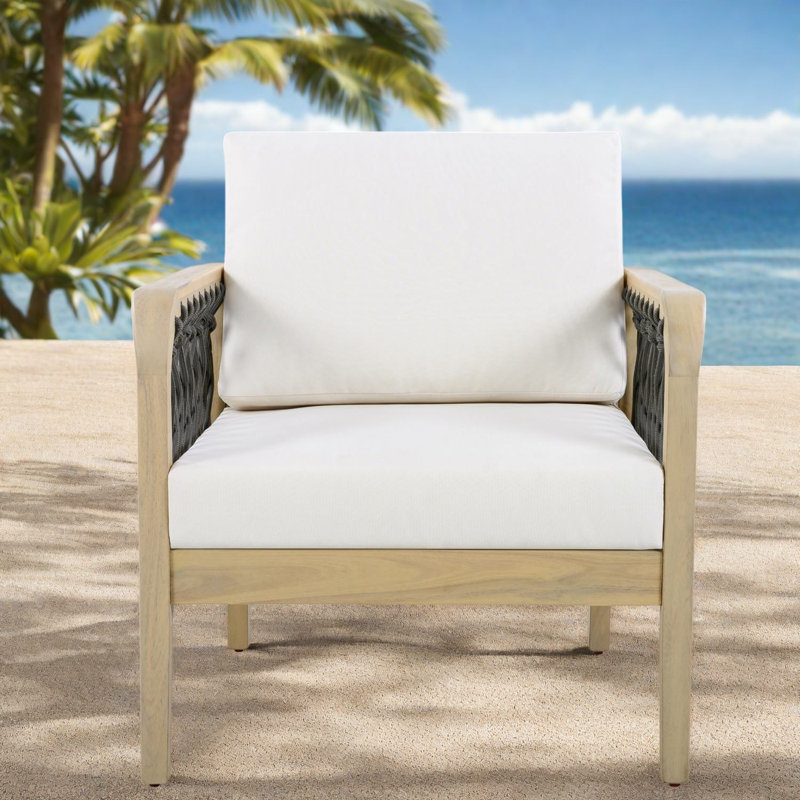Ensemble de 2 chaises longues Modern Patio, corde en bois d'acacia pour la maison