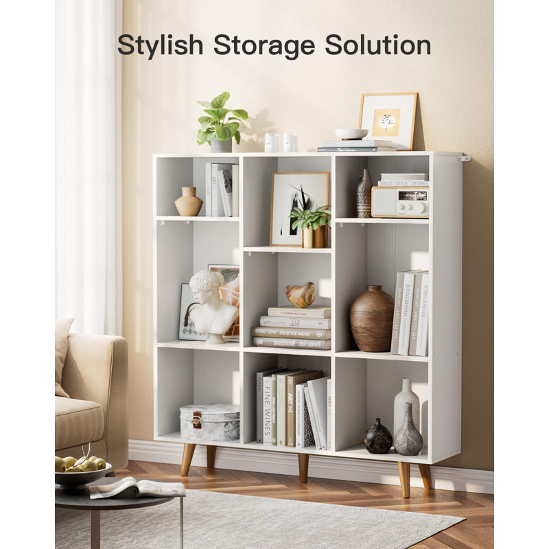 Samier 42.45" H x 39.4" W Wood Cube Bookcase Vertical Book Rack Library Shelves, White