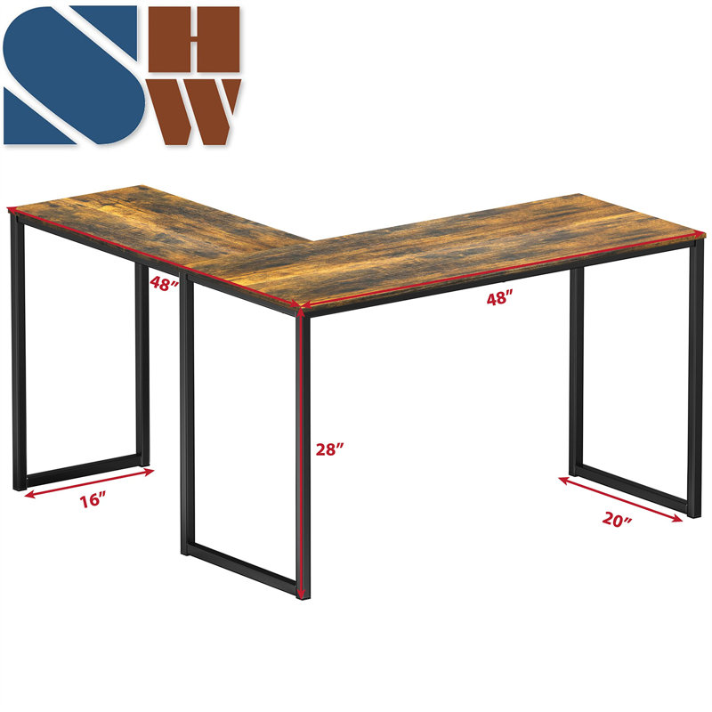 Bureau d'écriture en L Chaddie, Brun / noir, H 27,99 po x l 48 po